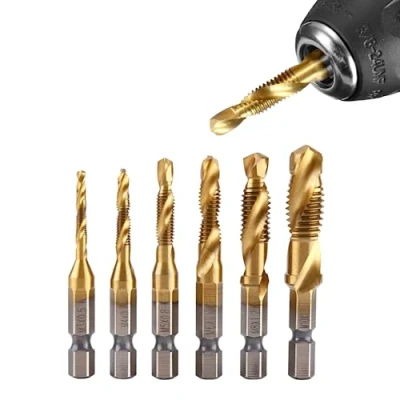 Image of Jadeshay Drill Tap Bits,6Pcs HSS Bit Set Hex Shank Screw Taps and Bits Tool Kit M3 M4 M5 M6 M8 M10 Metric Thread