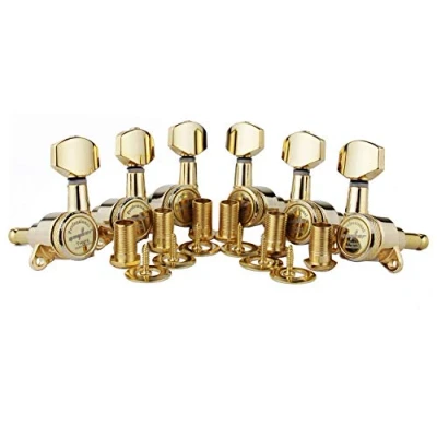 Image of Guyker Guitar Locking Tuners (3L + 3R Handed) 1:18 Lock String Tuning Key Pegs Machine Head with Hexagonal Handle Replacement for ST TL SG LP Style Electric, Folk or Acoustic Guitars Golden