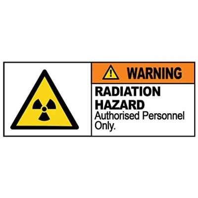 Image of 2 x Warning RADIATION HAZARD Sign Removable Self Adhesive Waterproof Durable Vinyl Label Sticker 225mm 106mm