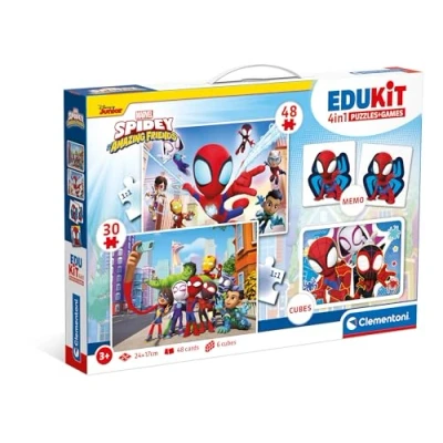 Image of Clementoni Educational Game Edukit 4 In 1 Marvel Spidey and His Amazing Friends (Jigsaw Puzzle 30 Pieces 48 Pieces, 6 Cubes, Memo), For Children 3 5 Years, Made Italy, 18295