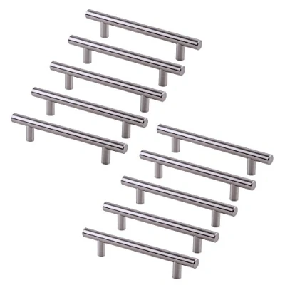 Image of Emuca Set of 10 furniture handles, Ø12mm, 160mm hole centres, satin nickel steel