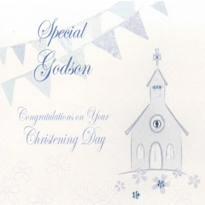 Image of white cotton cards Special Godson Congratulations On Your Christening Day Handmade Card, Blue, PD60