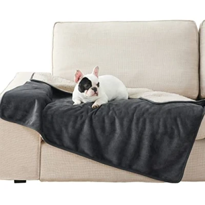 Image of Lesure Waterproof Dog Blanket Washable 120x100cm Fleece For Large Dogs and Pets, Pet Throw Protects Bed Sofa with Soft Plush, Grey Black