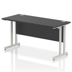 Image of Impulse 1400x600mm Straight Desk Black Top Silver Cantilever Leg