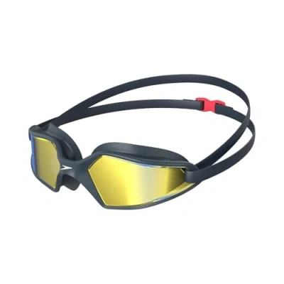 Image of Speedo Unisex Hydropulse Swimming Goggle Comfortable Fit Adjustable Design, Navy/Oxid Grey/Phoenix Red/Gold, One Size