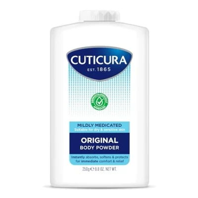 Image of CUTICURA Mildly Medicated Body Powder 250 g, Many Uses Personal Hygiene, Sweat Control, Chafing and Friction Prevention, Itching Relief