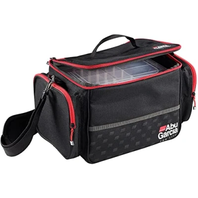 Image of Abu Garcia Lure Fishing Shoulder Bag With Tackle Boxes to store Crankbait, Soft Bait, Jerkbait, Swimbait, Spinner, Spoon Pike, Perch, Zander Fishing, Black, Grey, Red