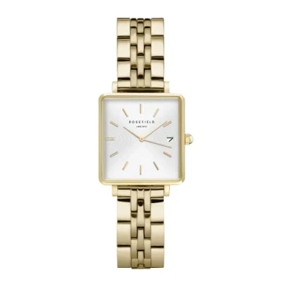 Image of Rosefield Women&#039;s Watch The Boxy XS Gold Square Case White Dial &amp; Steel Strap QMWSG Q021