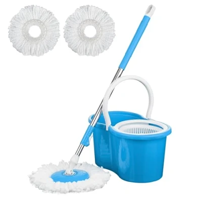 Image of Crystals Microfiber Mop and Bucket Set, Spin for Cleaning Floors with 2 Heads, 1 x Handle, (Blue)