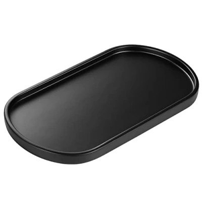 Image of Luxspire Resin Vanity Tray, Toilet Tank Oval Storage Soap Tray Bathtub Bathroom Countertop Organization for Towel Plant Accessories Ring Holder Jewelry Organizer, M, Matte Black