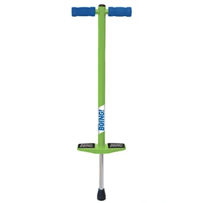 Image of Geospace Jumparoo BOING! JR. Steel POGO STICK by Air Kicks, Small for Kids 50 to 90 Lbs (18 40 kgs) Active Play Outdoor Fun that Promotes Exercise &amp; Balance Skills (Green)