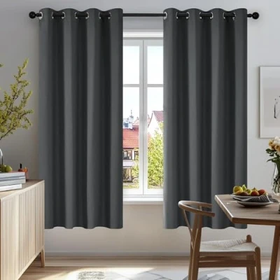 Image of Deconovo Solid Curtains Window Treatment Room Darkening Blackout Thermal Insulated Eyelet for Bedroom 52&quot;x 54&quot; Dark Grey 1 PAIR
