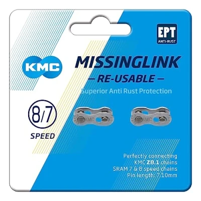 Image of KMC Unisex&#039;s 7/8 Speed EPT MissingLink Joining Link, Dark Silver, 7.1mm (2 Pairs)