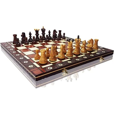 Image of Master of Chess Wooden Set with Pieces &quot;Great AMBASSADOR&quot; 54 cm / 21 in Handmade Portable Board Game for Adults and Kids Burnt Ornaments