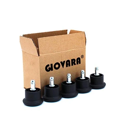 Image of GIOVARA Pack of 5 Glide Castors for Office Chair Wheel Replacement, 11mm x 22mm Stem, 50mm Diameter (Black)