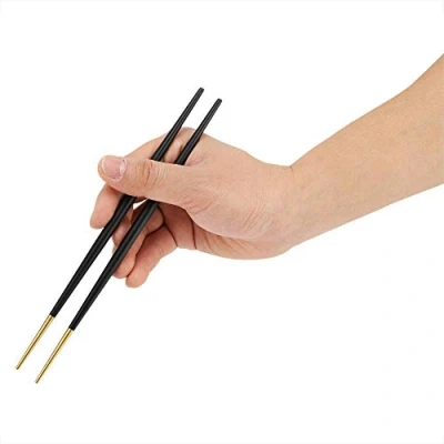 Image of Wifehelper 304 Stainless Steel Chopstick Japanese Sushi Gold Chopsticks Tableware Set, Lightweight and Reusable Metal Silverware for Lunch Dishwasher Safe(Black)