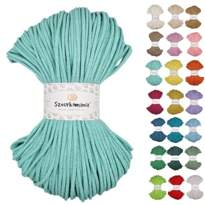 Image of Braided Cotton Cord 3 mm 100 m, 46 Colours, Crochet Cord, Macrame Yarn, Premium Rope, Sznurkomania (Light Green)