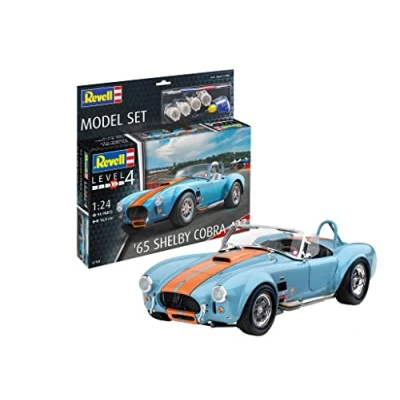 Image of Revell Model Set 67708 65 Shelby Cobra 427 1:24 Scale Unbuilt/Unpainted Plastic Kit with Contacta Professional Glue, Paintbrush &amp; Selected Aqua Color Paints