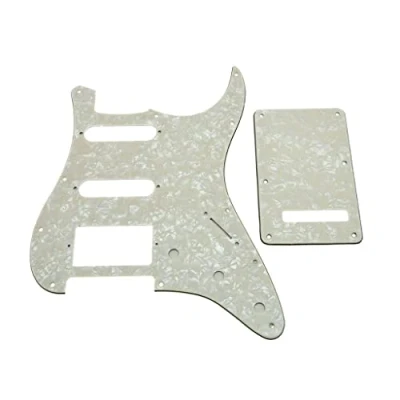 Image of KAISH 11 Hole ST/Strat Style Pickguard HSS Pick Guard with ST Back Plate Tremolo Trem Cover for USA/Mexico Stratocaster/Strat Aged Pearl