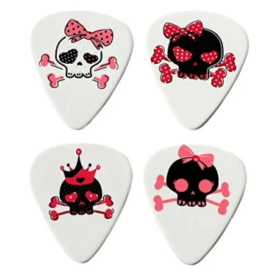 Image of Girly Skull Guitar Picks Set of 12 Double Sided Harmony Premium Plectrums