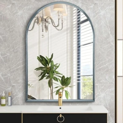 Image of HLFMVWE Arch Bathroom Mirror, 45 x 65CM Wall Mounted Arched Vanity Mirror Metal Frame home decor for Bedroom, Entryway, Living Room