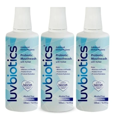 Image of Luv Biotics Alcohol Free Mouthwash with Oral Probiotics, Xylitol &amp; Aloe Vera 3 x 500ml
