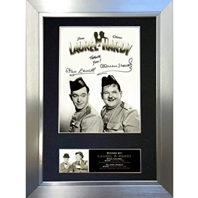 Image of LAUREL &amp; HARDY No2 Signed Autograph Mounted Photo Reproduction PRINT A4 Rare (297 x 210mm) #593 (Silver Frame)