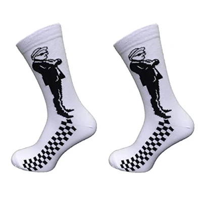 Image of Mazeys Mens 2 Pair Pack Ska Tone Retro Socks (White Skaman)
