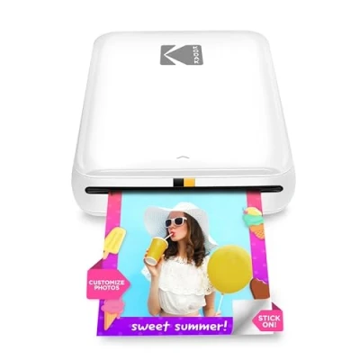 Image of KODAK Step Instant Smartphone Photo Printer Portable Mini Color Wireless Mobile Zink 2x3 Inch Sticky Back Photos Bluetooth Compatible with iOS &amp; Android Devices Fun Editing App White