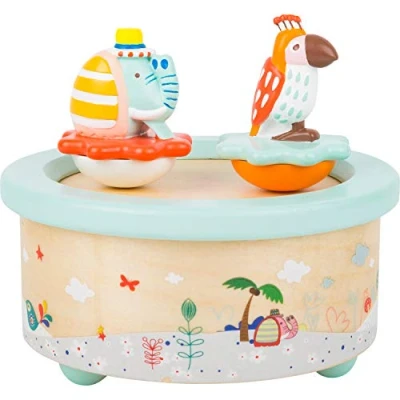 Image of Small Foot 1108 &quot;Parrot &amp; Elephant Music Box, made of wood, in modern pastel colours, w/melody ideal for falling asleep