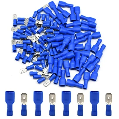 Image of Hocansen 100 Pieces Spade Connectors Insulated Male and Female Wire Crimp Terminal Kit (Blue/PS)