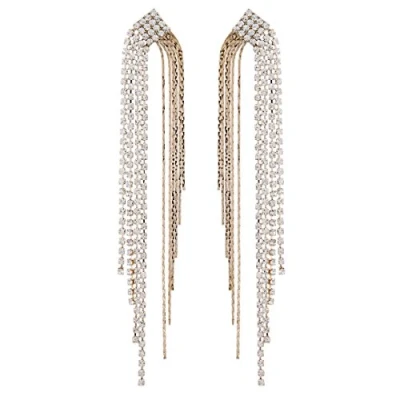 Image of Clip On Earrings Gold Plated Crystal Zirconia Chandelier With Diamante Strands Britt G