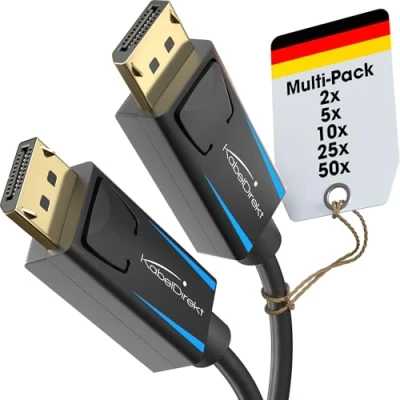 Image of KabelDirekt 4K &amp; 8K DisplayPort Cable, 240Hz 2x 5m Available in 1 DP Cable for all connections (DisplayPort 1.4, achieves 8K@60Hz on PCs, Laptops, Gaming Monitors, black)