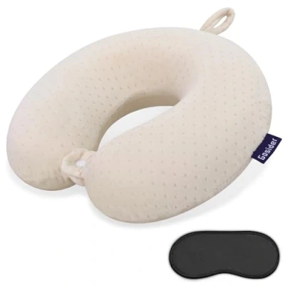 Image of Gosider Memory Foam Neck Pillow Comfortable Travel and Head Support Lightweight Portable Airplane for Sleeping, Traveling,Car, Train, Bus Home Use Beige