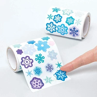 Image of Baker Ross AX408 Snowflake Sticker Rolls Pack of 900, Kids Stickers, Ideal for Christmas Arts and Crafts Projects, Great Card Making Scrapbooking