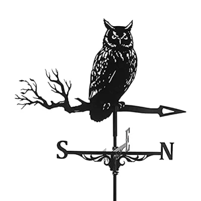 Image of Metal Weathervane with Owl Ornament, Garden Stake Weather Vane Professional Measuring Tool Yard Roof Mount Easy Use (Owl)