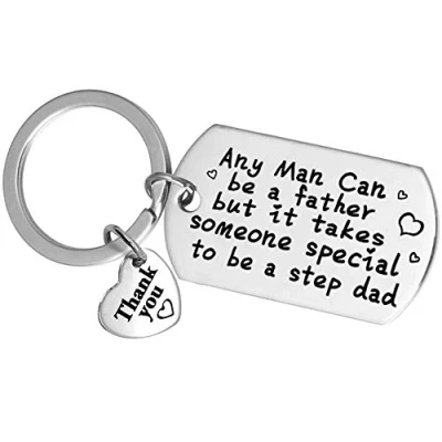 Image of Step Dad Keychain Gift Father&#039;s Day Gifts from Daughter Son Daddy Keyring Birthday for Stainless Steel Thank You