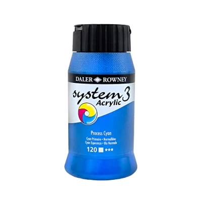 Image of Daler Rowney System3 Acrylic Paint, Plastic Pot, 16.91oz 500 ml, Process Cyan
