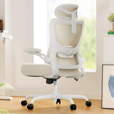 Image of Marsail Ergonomic Office Chair: Computer Desk Chair with High Back Mesh and Adjustable Lumbar Support Rolling Work Swivel Task Chairs Wheel 3D Armrests Headrest (White)