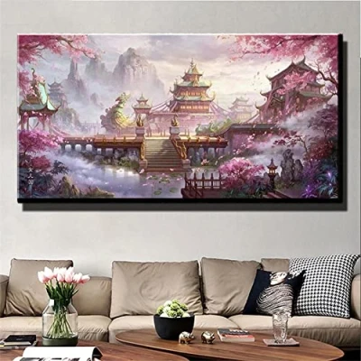 Image of 5D Large Diamond Painting Kits for Adults Japanese Temple Scenery (32x88in) Full Drill DIY by Number kit Crystal Rhinestone Embroidery Cross Stitch Arts Craft Home Decor 80x220cm
