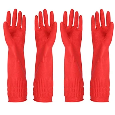 Image of YSLON Rubber Cleaning gloves Kitchen Dishwashing glove 3 Pairs,Waterproof Reuseable. (Red, Large)