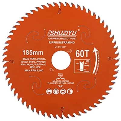 Image of LSHUZIYU, 185mm 60T, Thin Kerf 1.6mm. Arbor 30mm with 25.4 22.23 20mm Washer. Wood Cutting Circular Saw Blade
