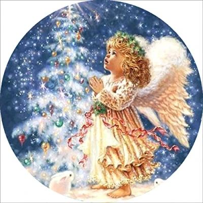 Image of OWN4B Cross Stitch Kits Stamped, Angel Girl Christmas Tree Printed Pattern 11CT 14.2x14.2 inch DIY Embroidery Kit (Angel)