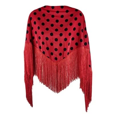 Image of Flamenco Shawl with Red Polka Dots 145 cm x 90 cm, Black Red, One size