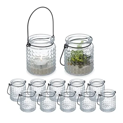 Image of Relaxdays Candle Lanterns, 80% glass 20% iron, Clear/Black, 9 x 8 cm