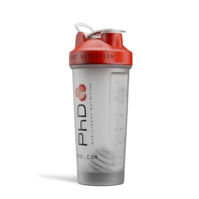 Image of PhD Nutrition Mixball Shaker, Shaker for Protein Shakes, Wire Whisk, Red Non Drip Screw Lid, Transparent Colour, 600 ml