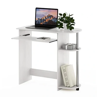 Image of Furinno Computer Desk, Engineered Wood, White Oak/Stainless Steel, 80 (W) x 73 (H) 40 (D) cm