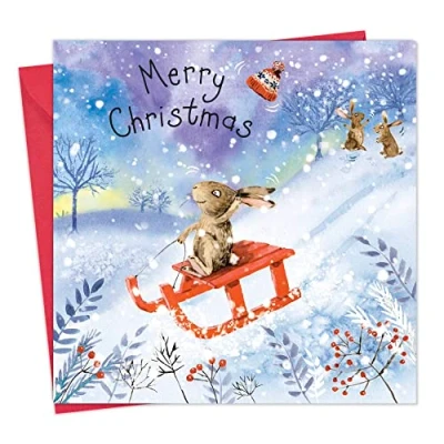 Image of Twizler Merry Christmas Card with Cute Rabbit Happy Xmas Womens for Her Mum Daughter Mens Him Dad Son