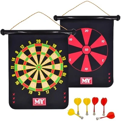 Image of M.Y 15&quot; Magnetic Dart Board with Unique Double Sided Games Waterproof Darts
