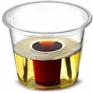 Image of AMD Nexus 50 Bomb Shot Cups CE Marked Clear, 25CL, Sealed Pack Sleeve, Recyclable, Shots, Polypropylene, Crushable, Jagerbomb, Ideal for Redbull &amp; Jagermeister